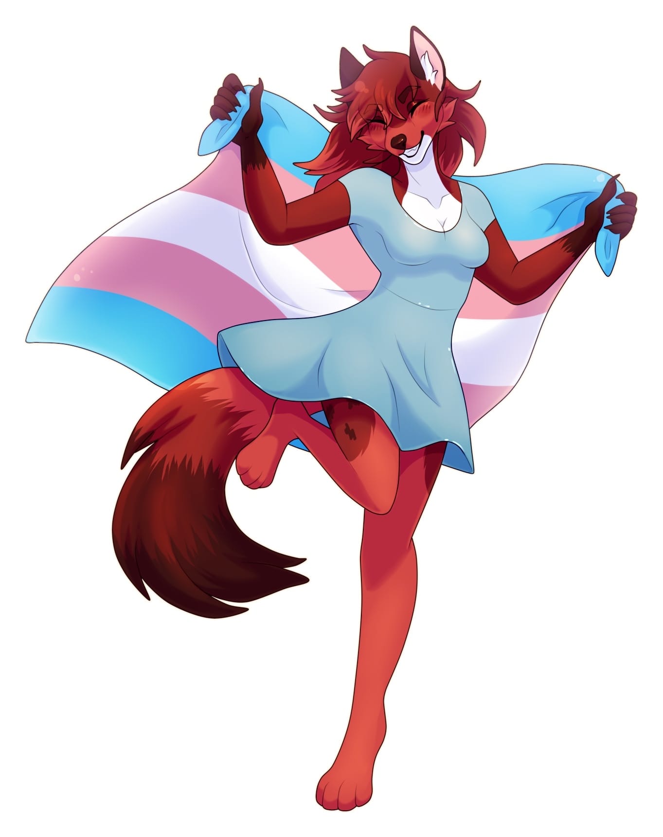 Art of Cara holding a trans flag